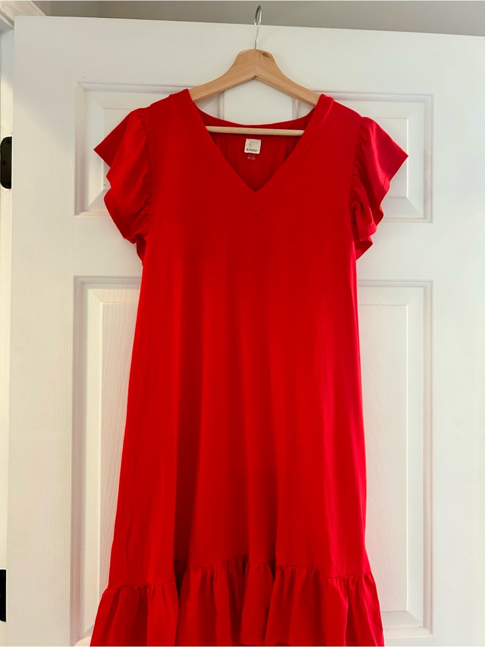 Bright Red V-Neck Ruffle Sleeve Dress